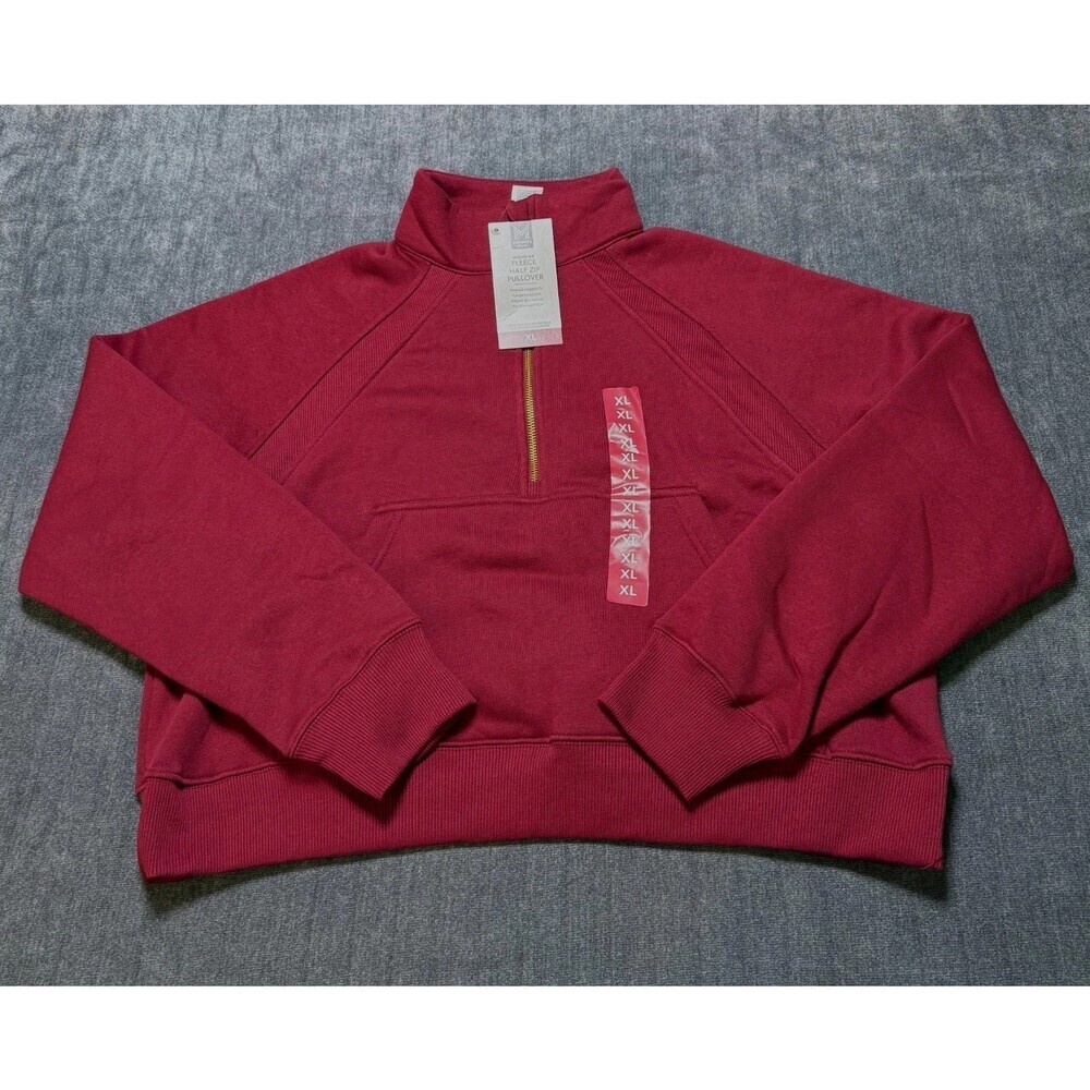 NWT Member's Mark Fleece Half-Zip Pullover Sweatshirts Womens XL Red Long Sleeve